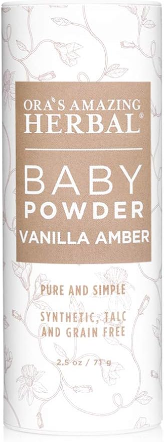 Baby Powder Talc-Free, Real Vanilla Amber Natural Scent, Cornstarch Free Arrowroot and Clay Based Powder, Synthetic Fragrance Free, Ora's Amazing Herbal, 2.5 oz 3 Pack