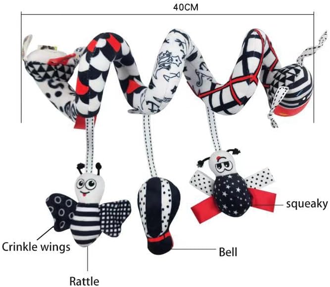Spiral Car Seat & Stroller Activity Toy Baby Sensory interaction Cartoon toys Hanging Toys Black and White Giraffe with ringing bells_hanging or Wrapping around the infant bed or Strollea 04