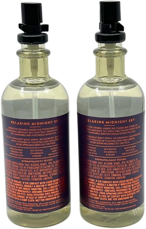 Bath & Body Works Aromatherapy Relaxing Midnight Sky Chamomile Patchouli Essential Oil Mist Gift Set with a Red Bow for Holidays & Gifts – Pack of 2