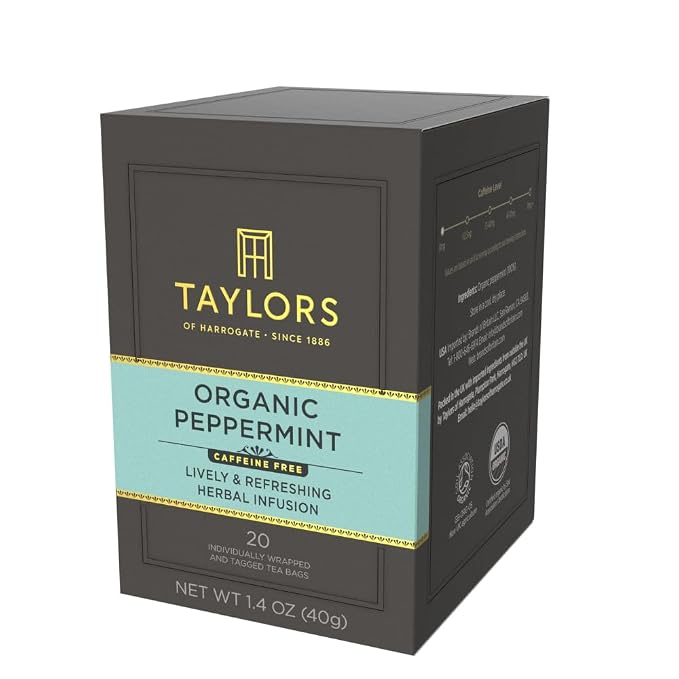 Taylors of Harrogate Organic Peppermint, Herbal Tea, Individually Wrapped Bags, 20 Count (Pack of 1), Clean, Pure and Refreshing, Caffeine-Free, Enjoy Hot or Iced, 20 Teabags