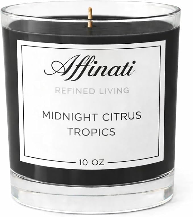 Midnight Citrus Tropics Affinati 10 oz Scented Candle for Home – Long Lasting Fruity Soy Blend Candle with Wooden Wick, Strong Scent Throw Glass Jar Candles, Premium Clean Burning Aromatherapy Gifts