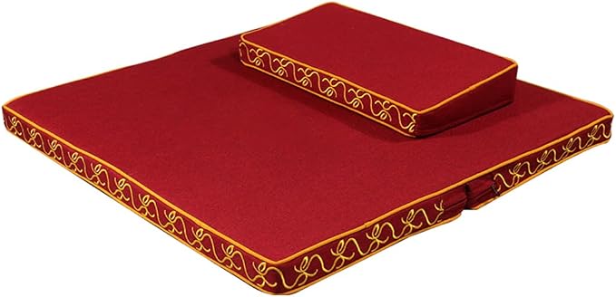 Portable Foldable Meditation Cushion Mat Set with Washable Cotton Linen Cover, Larger Thick Yoga Mat Bolster Floor Pillows Seating for Adults Meditation Accessories red-70CM