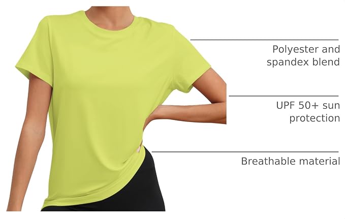 KevaMolly Workout Tops for Women UPF50+ Breathable Loose Fit Yoga T Shirts Short Sleeve Running Gym Athletic Tee Top