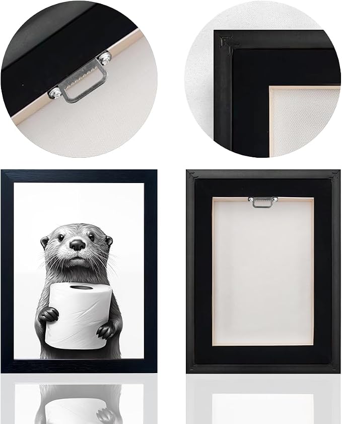 Funny Bathroom Wall Decor Framed Black and White Bathroom Wall Art Toilet Paper in Little Funny Raccoon's Hand Animal Canvas Print Painting Artworks