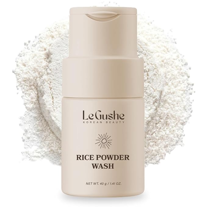 LE GUSHE New 2026 Rice Face Wash Powder Cleanser for Gentle Skin Exfoliation, Korean Skincare Enzyme Powder Face Wash, Foamy Rice Exfoliator for Skin, 40g