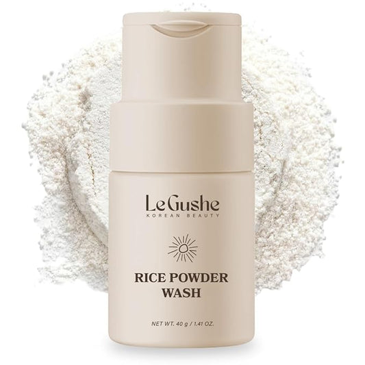 LE GUSHE New 2026 Rice Face Wash Powder Cleanser for Gentle Skin Exfoliation, Korean Skincare Enzyme Powder Face Wash, Foamy Rice Exfoliator for Skin, 40g