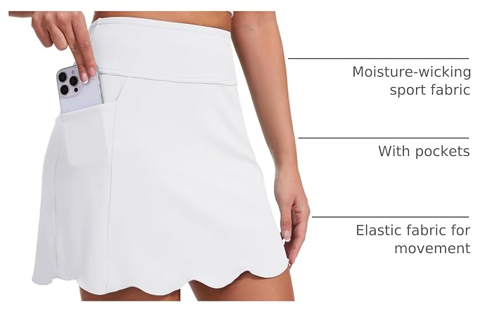 Skorts for Woman with Pockets 16" Golf Athletic Skirts Scalloped Hem Tennis Skirt Dressy Casual