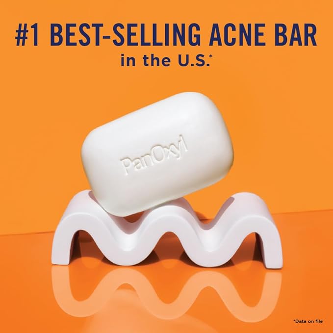 PanOxyl Acne Treatment Bar with 10% Benzoyl Peroxide, Maximum Strength Bar Soap for Face, Chest and Back, Benzoyl Peroxide Soap Body Wash, Vegan, For Acne Prone Skin, 4 oz