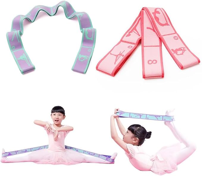 2 PCS Kids Stretching Strap - 8-Loop Adjustable Stretch Bands for Dance, Ballet, Yoga, Gymnastics Workout, Children‘s Fitness Equipment, Stretching Resistance Bands and Home Flexibility Training