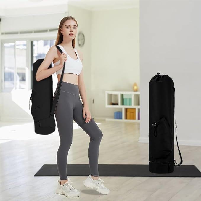 Yoga Mat Bag,Full Zip Cargo Yoga Mat Carrier Bag with Drawstring Water Bottle Pocket,Exercise Yogas Mats Carrier Holder for Women & Men