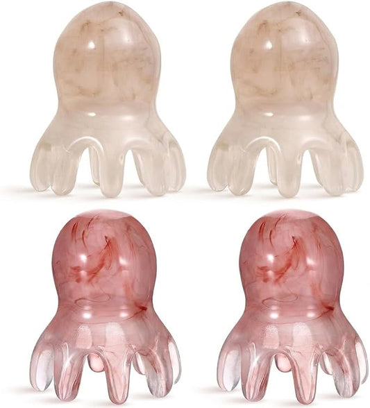 4 Pcs Scalp Massager Head Scratcher, Resin Octopus Head Massage Tool for Stress Relax, Manual Head Spa Equipment, Portable Gua Sha Scalp Scraper Hair Massager Comb for Adults Women Men