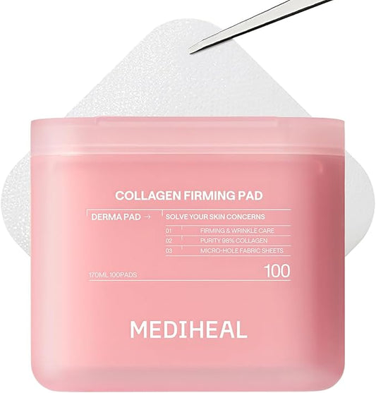 MEDIHEAL Toner Pads 100 Count - Collagen Skin Firming- Contains 98% Low-Molecular Collagen with Retinol&Peptides for Firming Care - Helps Restore Skin Elasticity - Vegan Fabric, Korean Skin Care