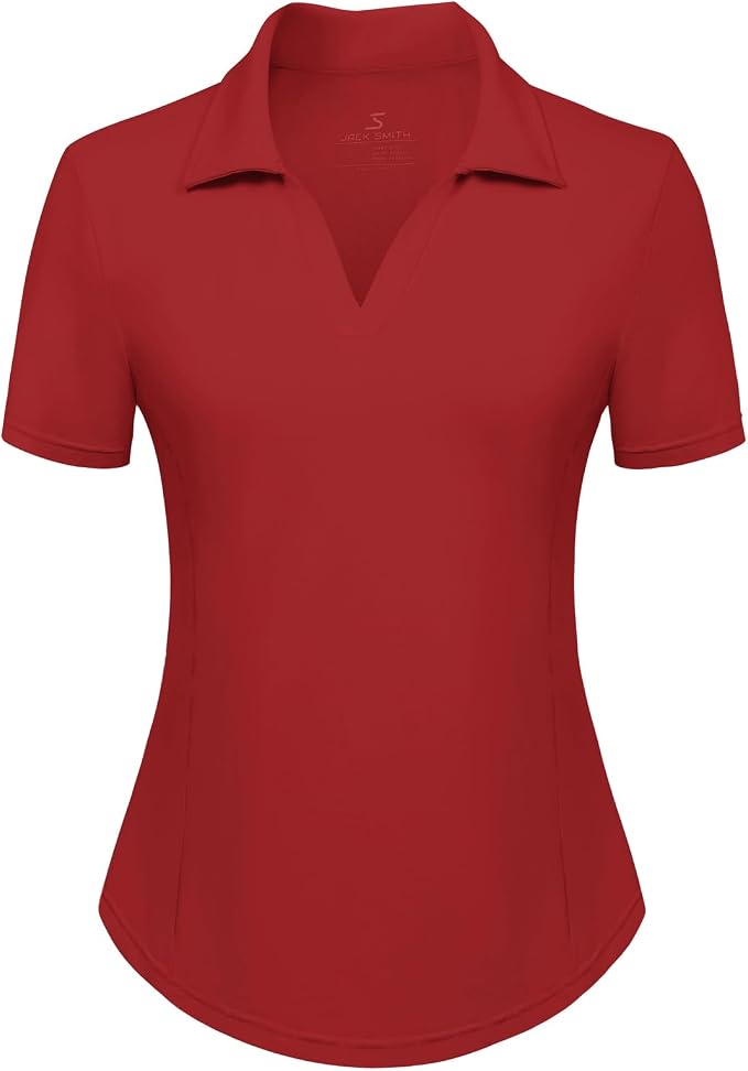 JACK SMITH Women's Golf Polo Shirt V Neck Short Sleeve Tennis Shirt Sun Protection Moisture Wicking Athletic Tops