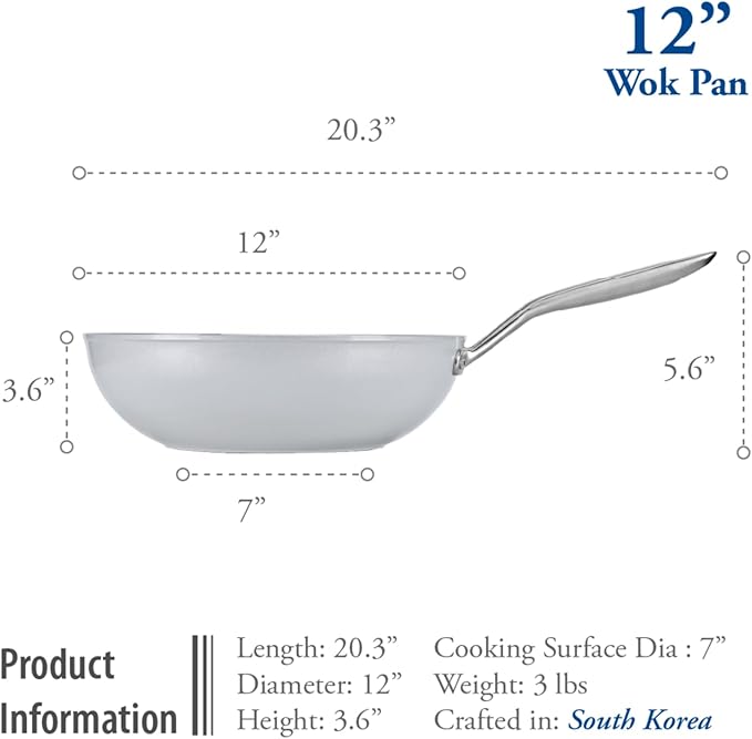 TECHEF - CeraTerra 12" Ceramic Nonstick Flat Bottom Wok/Stir-Fry Pan - PFOA, PTFE, PFAS Free, Dishwasher and Oven Safe, Made in Korea (12-in)