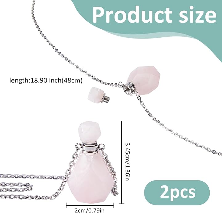SUPERFINDINGS 2Pcs Perfume Bottle Necklace Essential Oil Diffuser Necklace Natural Crystal Perfume Bottle Pendant with 304 Stainless Steel Chain Gemstone Vial Pendant for Woman Men