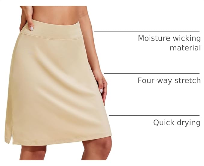 COOrun Women's 20" Knee Length Skirts High Waisted Golf Skorts with Pockets | Soft, Quick Dry, Split Hem, Built-in Shorts, A-line, Modest Skirts, for Golf Athletic Tennis Work Casual