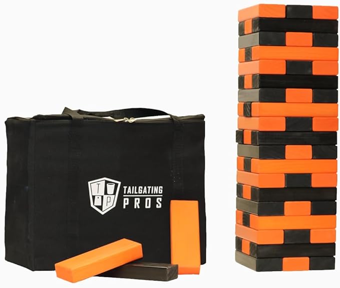 Tailgating Pros Premium Giant Toppling Timbers with Carrying Case – Choose Your Team Colors! Jumbo Outdoor Yard Game, Tower Grows to Over 5 Feet!