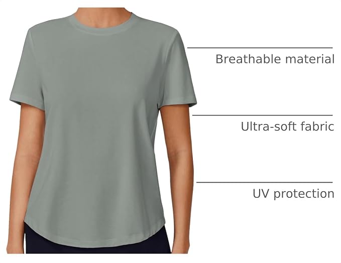 PINSPARK Soft Workout Tops for Women UPF 50+ Sun Protection Shirt Quick Dry Athletic Running Hiking Travel Basic Tee Shirts
