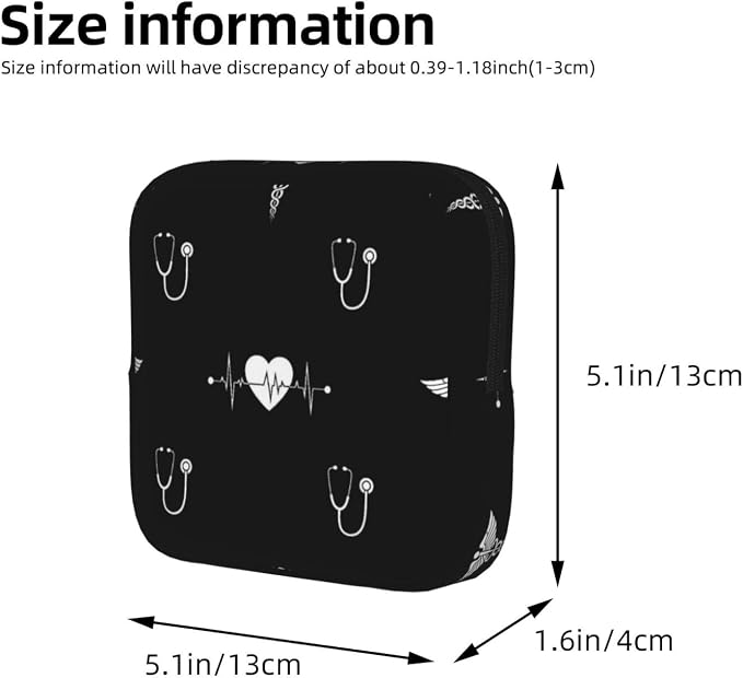 Multifunctional Feminine Care Pouch Love Heart Nurse Heartbeat Black And White, Reusable Polyester Tampon Storage Bag, Fits Inside Purse for Travel Camping