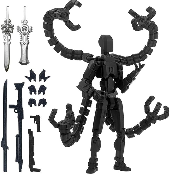 T13 Action Figure, Assembly Completed Dummy 13 Action Figures,T 13 3D Printed Toys - The Premium Action Figures for Sci-Fi Enthusiasts,Four Claws Robot (Black, 7.2 Inch)