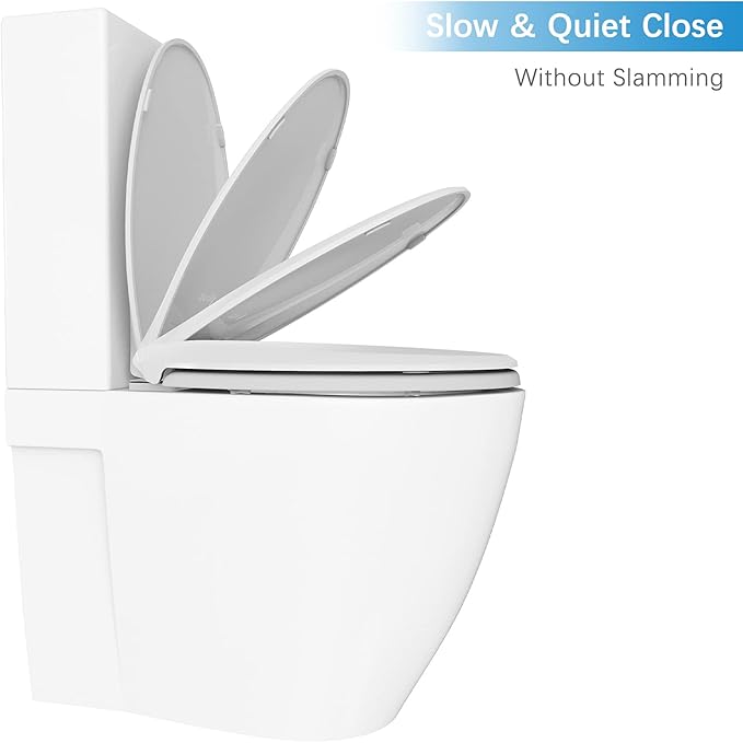 Toilet Seat Cover Elongated – Durable PP Toilet Seat with Slow Close Hinges, Easy Clean White Replacement for American Standard Toilets