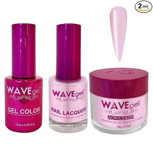 WAVEGEL Soak-Off Gel, Nail Lacquer & Acrylic/Dip Powder Matching Set - Princess Collection - #004 Clear Pink