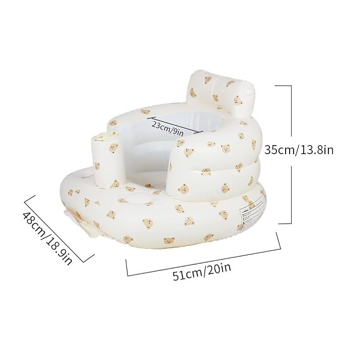 AirSwim Inflatable Baby Seat, Inflatable Baby Chair for Babies 3 Months and Up, Summer Blow Up Chair with Built in Air Pump, Infant Floor Seats for Learning to Sit, Palying, Camping, Bear Head