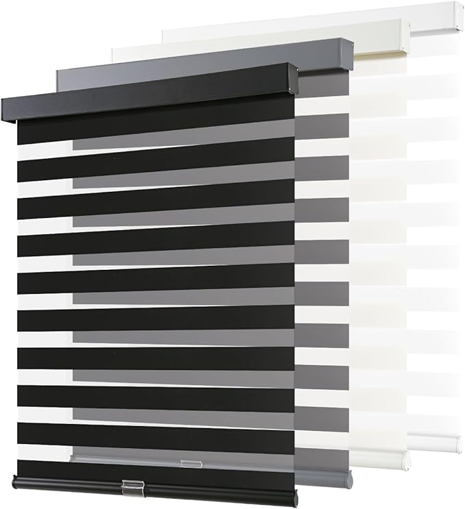 AOSKY Cordless Zebra Blinds for Windows Pull Down Roller Window Shades Dual Layer Light Filtering Privacy for Day and Night, Free-Stop Door Shades for Home Easy to Install (30" W X 48" H，Black)