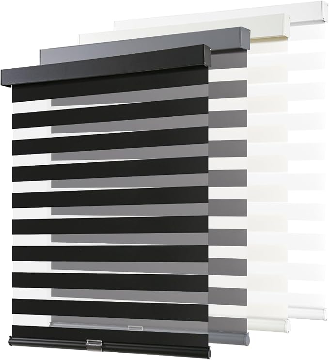 AOSKY Cordless Zebra Blinds for Windows Pull Down Roller Window Shades Dual Layer Light Filtering Privacy for Day and Night, Free-Stop Door Shades for Home Easy to Install (34" W X 48" H，Black)