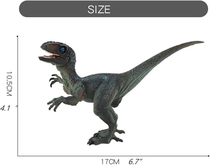 Dinosaur Toy Velociraptor Figurine with Moving Jaw, Plastic Wildlife Animal Dino Model Figurines for Birthday Gift, Kids Toys, Party Favor (Blue).