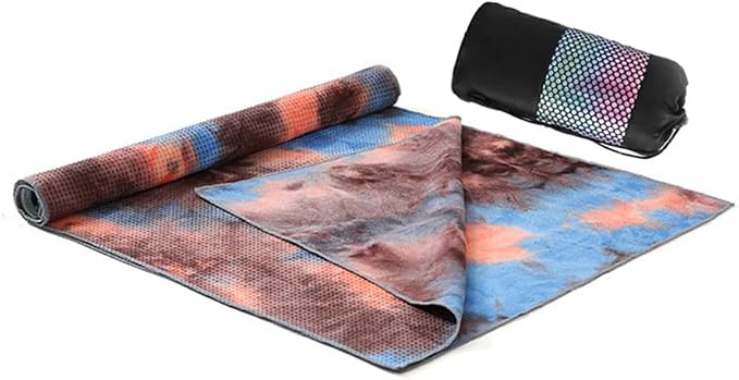 Yoga Towel for Yoga Mat, Non Slip Mat Cover for Hot Yoga, Washable Microfiber Light Weight (Brown-Blue)