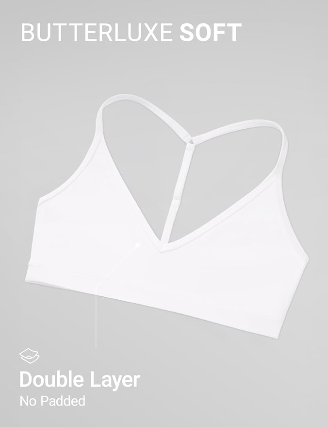 CRZ YOGA Butterluxe Soft Double Lined T-Back Sports Bras for Women - V Neck Adjustable Strap Yoga Crop Top Casual Non Padded