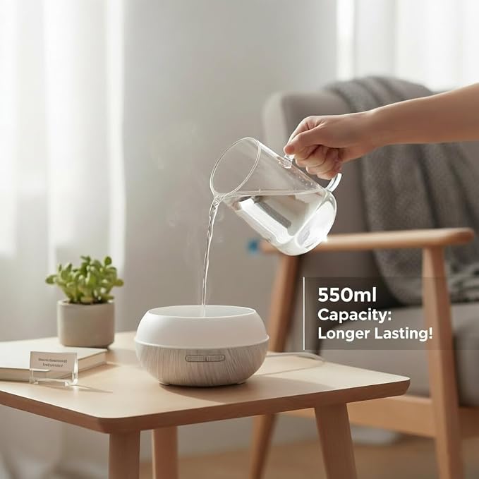 550ml Essential Oil Diffuser, Ultrasonic Aromatherapy Humidifier with Remote Control, 7 LED Colors, Auto Shut-Off, Cool Mist Humidifier for Home, Bedroom, Office