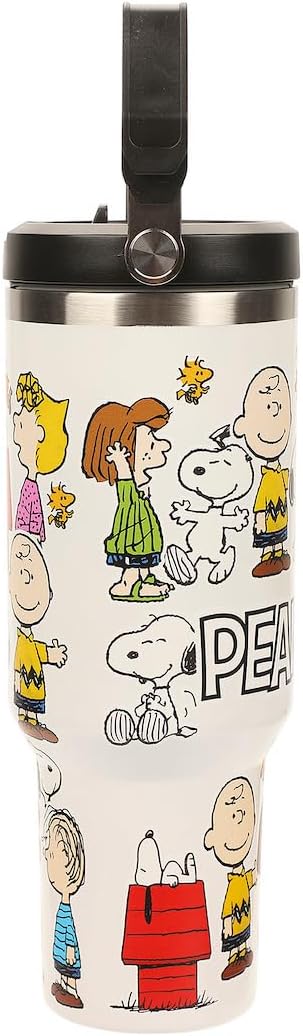 Bioworld Peanuts All-Over Character Print White 40 Oz Stainless Steel Water Bottle