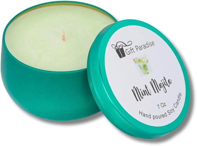 Mint Mojito Scented Soy Wax Candle – 7 oz Fresh Lime & Mint Fragrance, Hand Poured Metal Tin with Cotton Wick, Clean Burn Aromatherapy Candle for Kitchen, Home, Spring & Summer Gifts