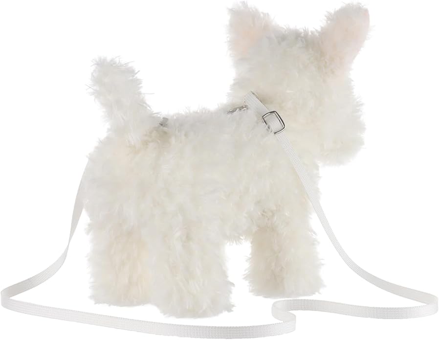 Apricot Lamb West Highland Dog Shaped Crossbody Plush Purse for Toddlers and Teen Girls, Stuffed Animal Shoulder Bag, Kids Fashion Handbags