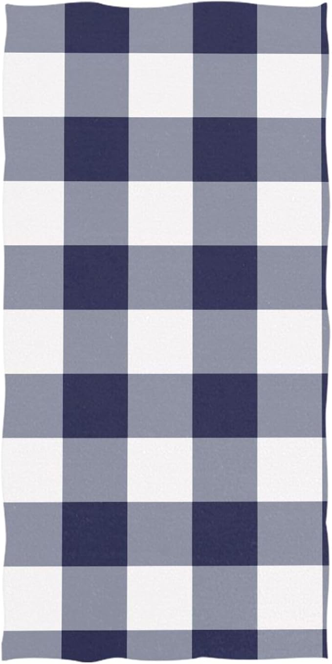 Navy White Checkboard Beach Towel, Microfiber Absorbent Quick Dry Swimming Yoga Beach Towels for Women, Men, Kids