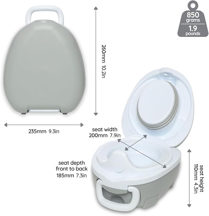 My Carry Potty - Grey Pastel Travel Potty, Award-Winning Portable Toddler Toilet Seat for Kids to Take Everywhere