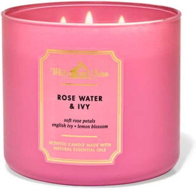 White Barn - Bath & Body Works- 3-Wick Scented Candle 14.5 OZ Burns 25-45 Hours with Strawberry Cake Soap Natural (Rose Water & Ivy)