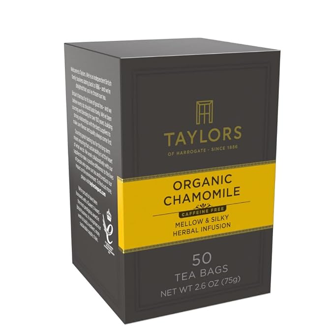 Taylors of Harrogate Organic Chamomile, Herbal Tea, Pillow Tea Bags, 50 Count (Pack of 6), Mellow, Silky & Soft, Caffeine-Free, Enjoy Hot or Iced, 300 Teabags Total
