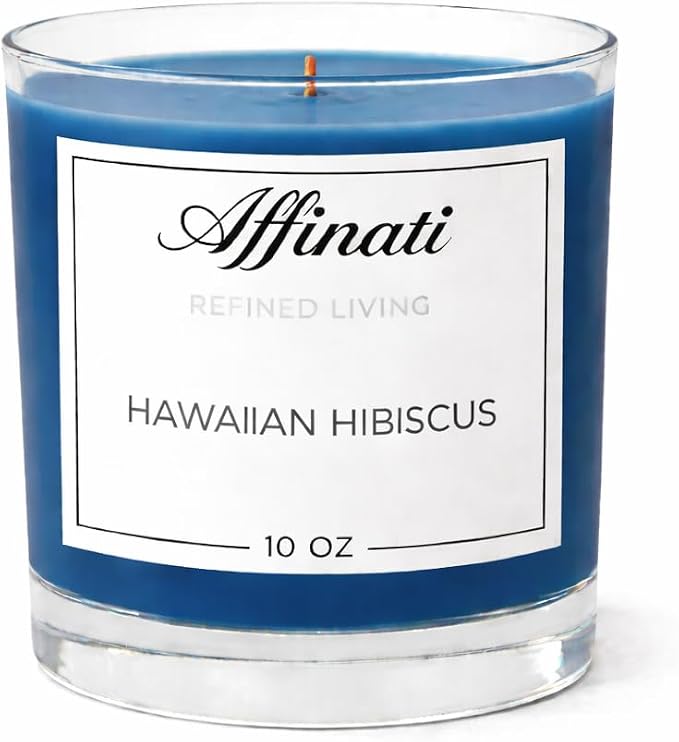 Hawaiian Hibiscus Affinati 10 oz Scented Candle for Home – Long Lasting Fruity Soy Blend Candle with Wooden Wick, Strong Scent Throw Glass Jar Candles, Premium Clean Burning Aromatherapy Gifts