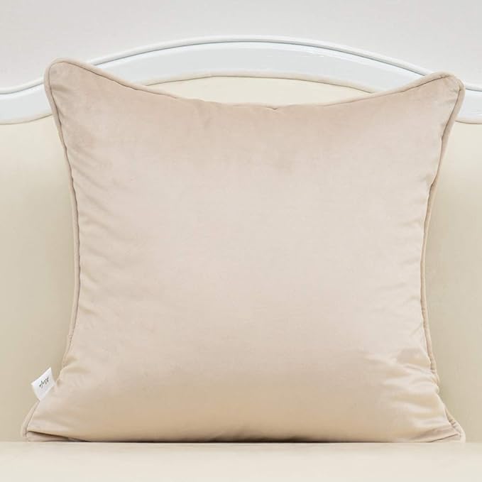 Alerfa 18 x 18 Inch Beige Square Maple Leaf Pillow Embroidery Cut Velvet Cushion Case Luxury Modern Lumbar Throw Pillow Cover Decorative Pillow for Couch Sofa Living Room Bedroom Car