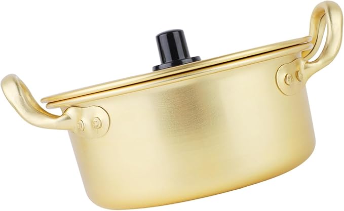 Ramen Pot Kimchi Container Noodle Pot Double Handle Yellow Aluminum Stock Pot Ramen Pot Korean (16cm)
