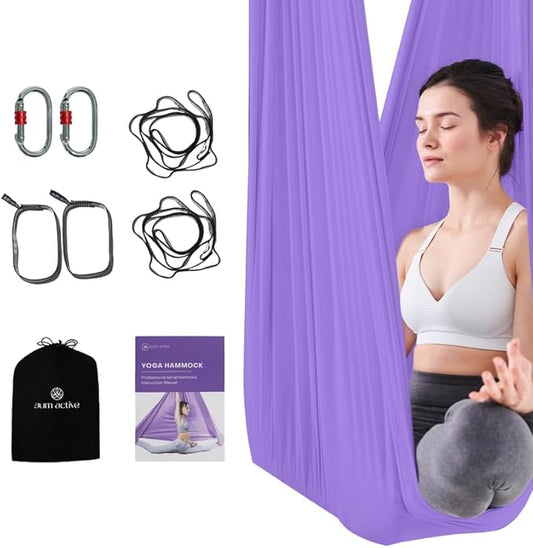 Aerial Silk Yoga Hammock & Swing for Home, Inversion Exercises, Starter Kit for All Levels - Durable with Extension Straps, Carabiners, and Pose Guide