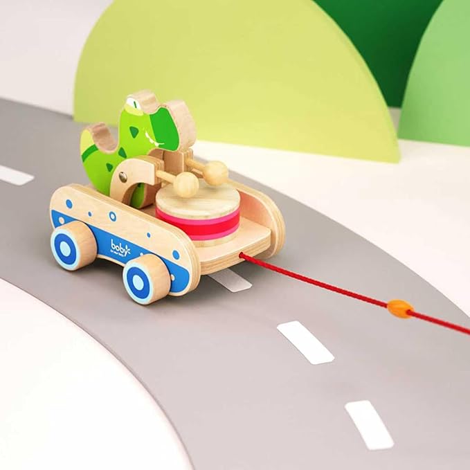 Baby Gift Wooden Toddler Pull Toy, Crocodile Drum Tapping Children's Toy, Baby dragging and Learning to Walk, Rope Traction Rope Crawling for Toddlers Ages 1+