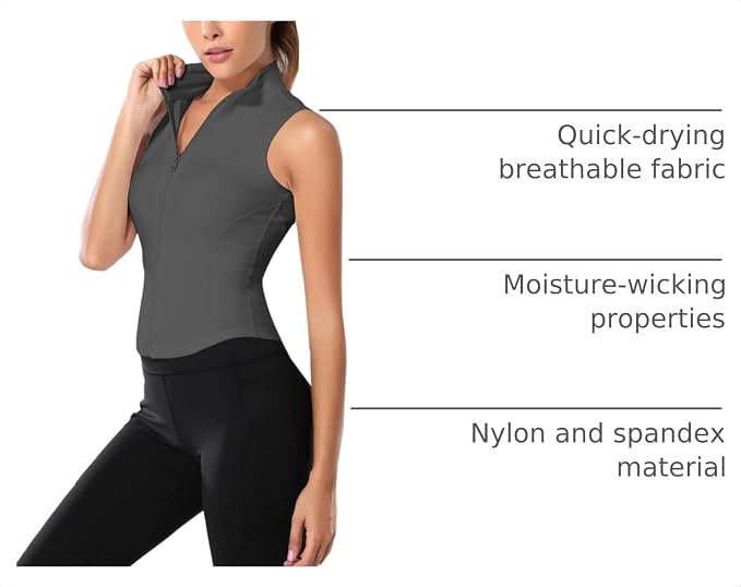Flygo Women's Full Zip Sleeveless Workout Yoga Active Jacket Vest Golf Shirts