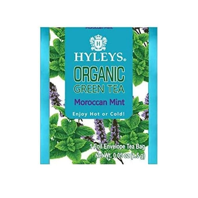 HYLEYS Organic Green Tea, Acai Berry and Blueberry Flavor, 150 Individually Wrapped Tea Bags (6 Pack of 25) - USDA Organic - Kosher & Vegan