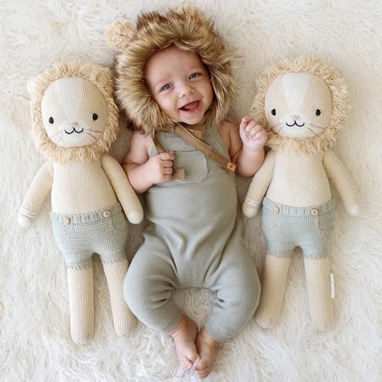 cuddle + kind Sawyer The Lion Little 13" Hand-Knit Doll – 1 Doll = 10 Meals, Fair Trade, Heirloom Quality, Handcrafted in Peru, 100% Cotton Yarn