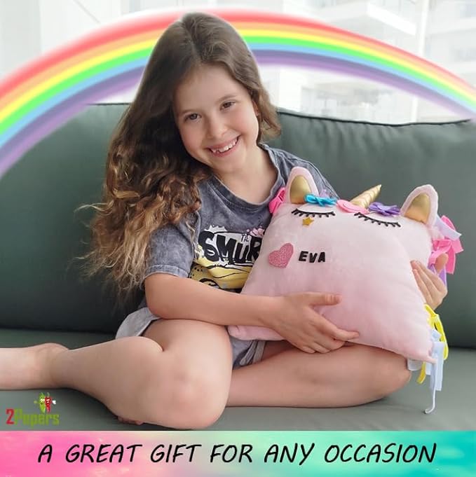 Unicorn Pillow Kit Arts and Crafts for Girls 3 4 5 6 7 8 9 10 11 12 Years Old (No Sew), DIY Unicorn Craft Supplies Plush Toy Stuffed Pillow, Best Kids Easter Present for Little Girls