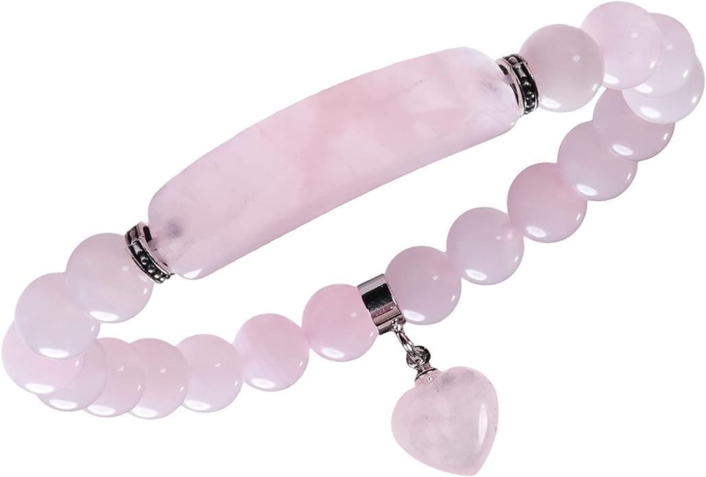 TUMBEELLUWA Healing Stone Bracelet 8mm Beads Chakra Crystal Energy Heart Charm Bracelet Handmade Jewelry for Women